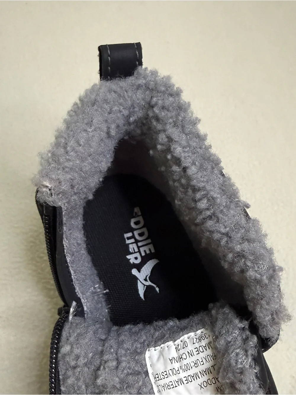 Eddie Bauer Kids' Maddox Black Winter Lace-Up Side Zip Boots with Gray Faux Fur